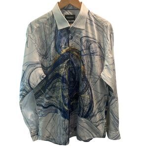 MACEOO Fibonacci Scribble Blue Dress Shirt Long Sleeve Button Down Size